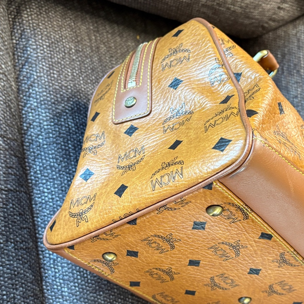 MCM Visetos Cognac Boston Bag with Princess Lion Charms - Picture 11 of 15